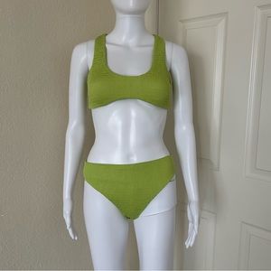 Naked wardrobe swim Nylon Spandex Bikini set top and bottom lime smoked  - M